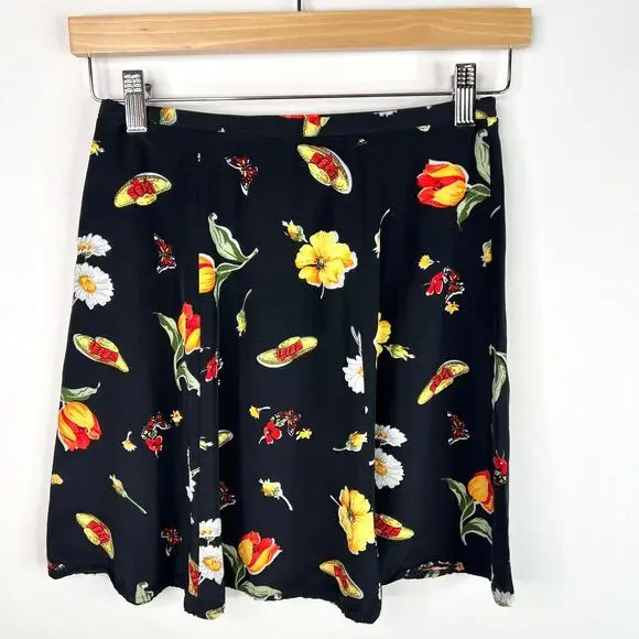 Vintage Flower & Butterfly Print A-Line Mini Skirt XS - Picture 5 of 9